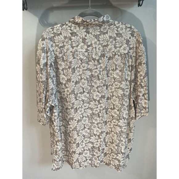 Haggar Shirt Mens XXL Brown 100% Silk Floral Hawaiian Button Up Short Sleeve - Picture 2 of 6